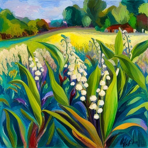 Lillies of the Valley in Gouache Watercolor Style