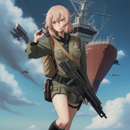 Anime Style Armed Cargo Ship at Sea