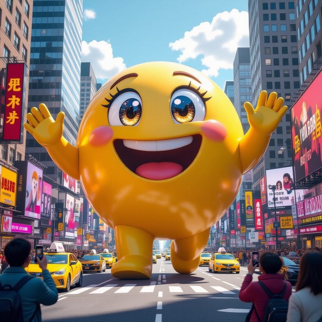 Giant Smiley Emoji Walks Through Times Square