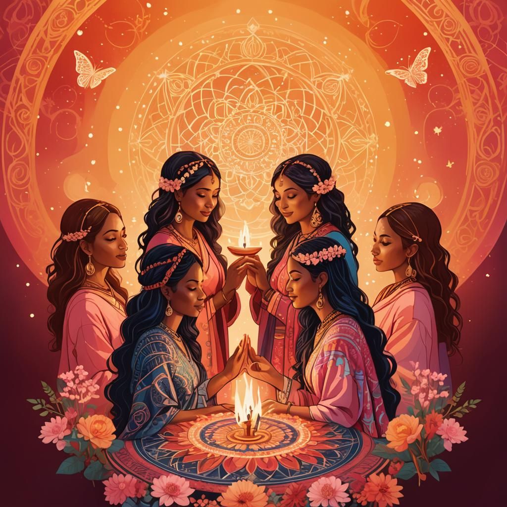 Sacred Geometry Illustration: Women's Circle with Butterfly