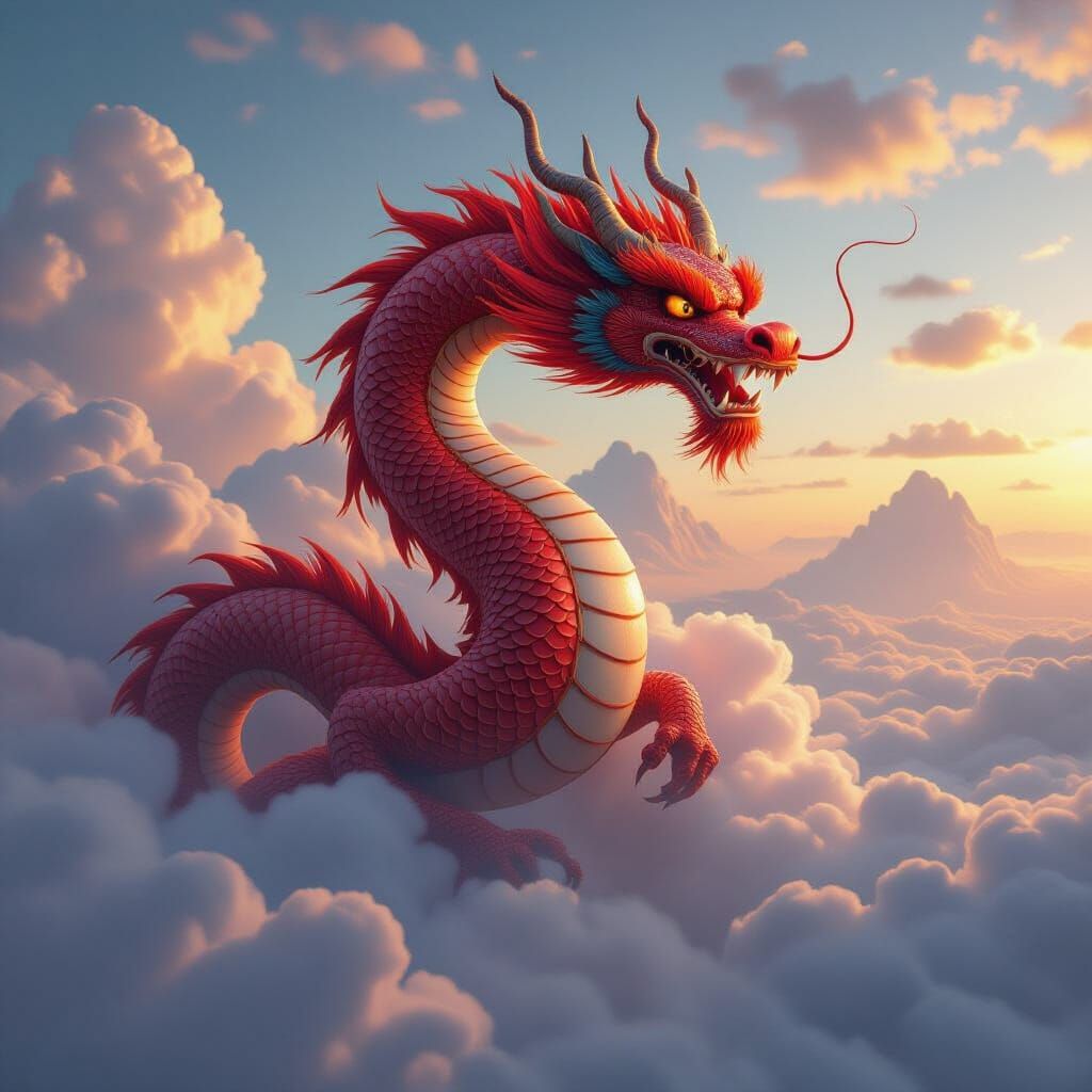Asian Dragon Soaring: Detailed Matte Painting