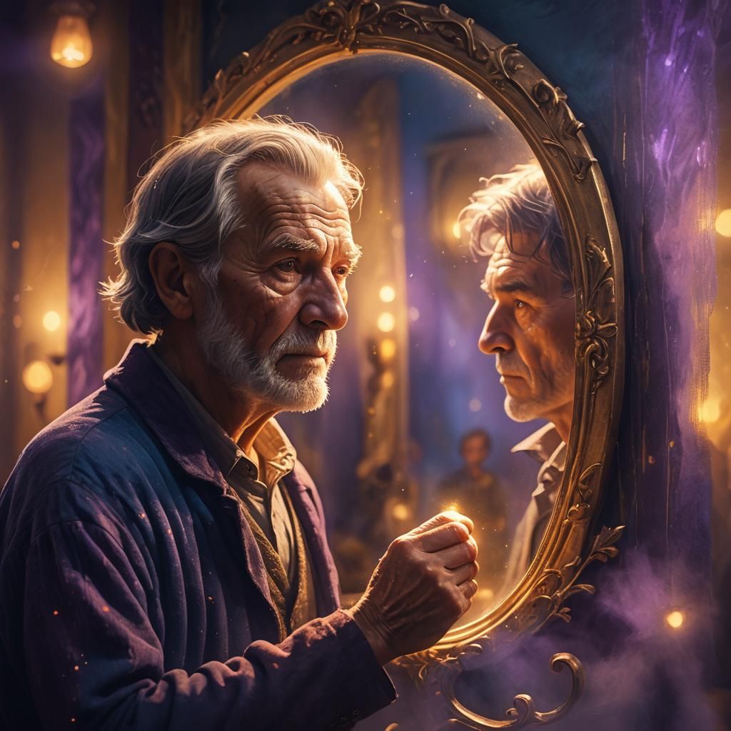Man and Mirror: Fantasy Concept Art in 8K