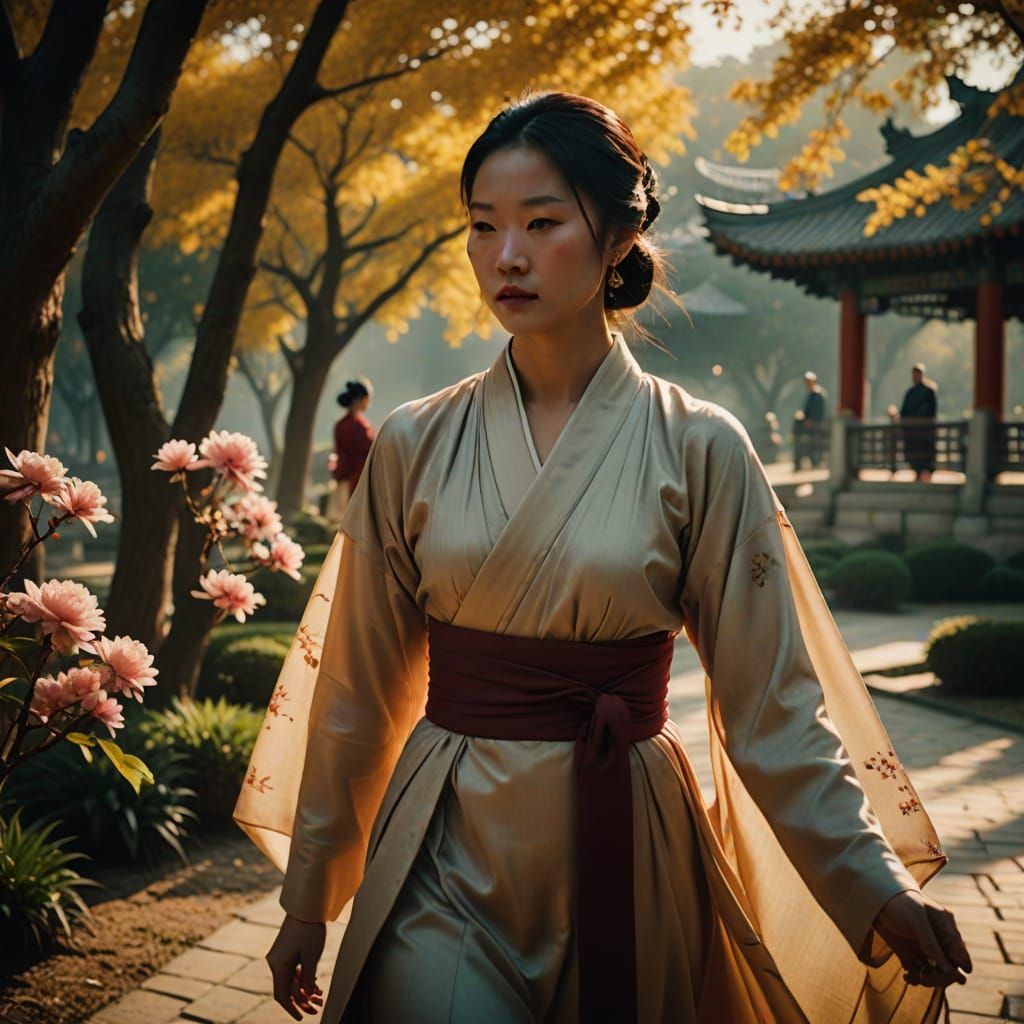 Ethereal Chinese Noble Woman in Traditional Aristocratic Att...