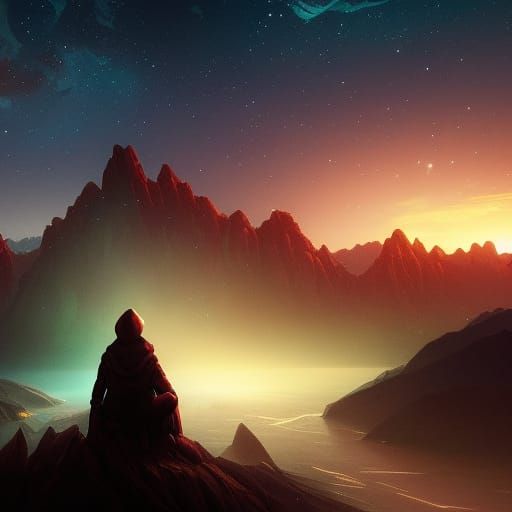 Contemplative Figure Under a Starry Sky