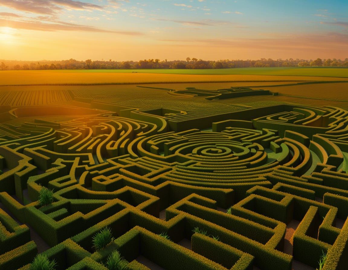 Golden Hour Corn Maze: Hyperrealistic Concept Art