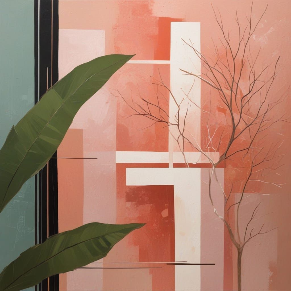 Abstract Nature Scene with Architectural Overlay