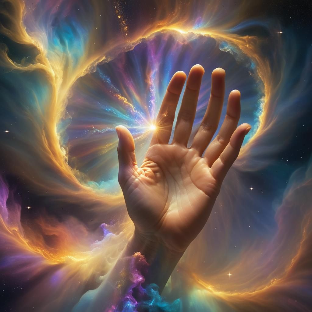 Divine Hand Creates Light: Ethereal Oil Painting