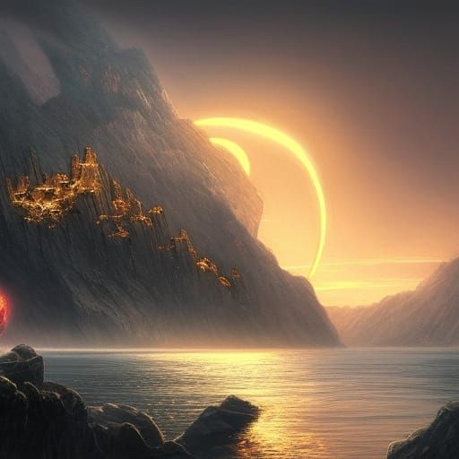 Golden Spider at Dawn: A Dark Fantasy Art