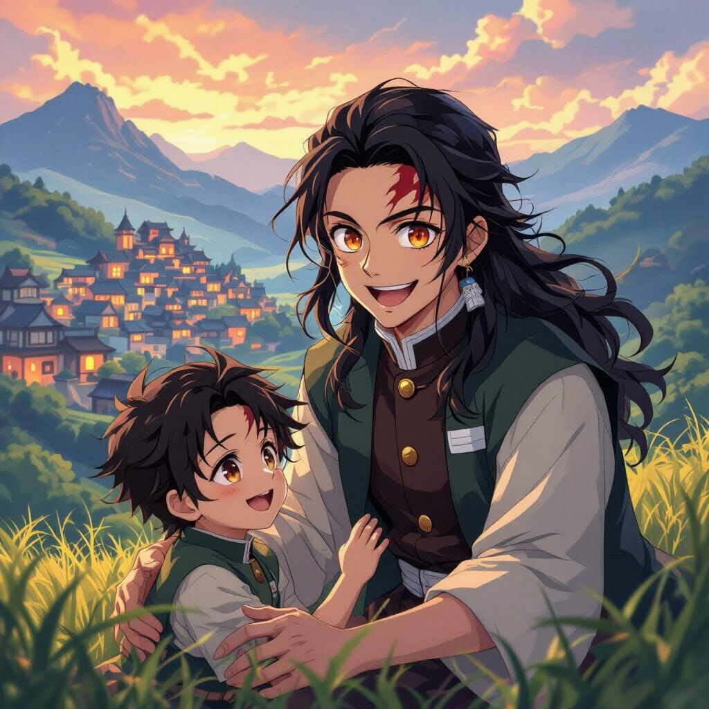 Dark Fantasy Farmer Joyfully Plays With Brother in Village