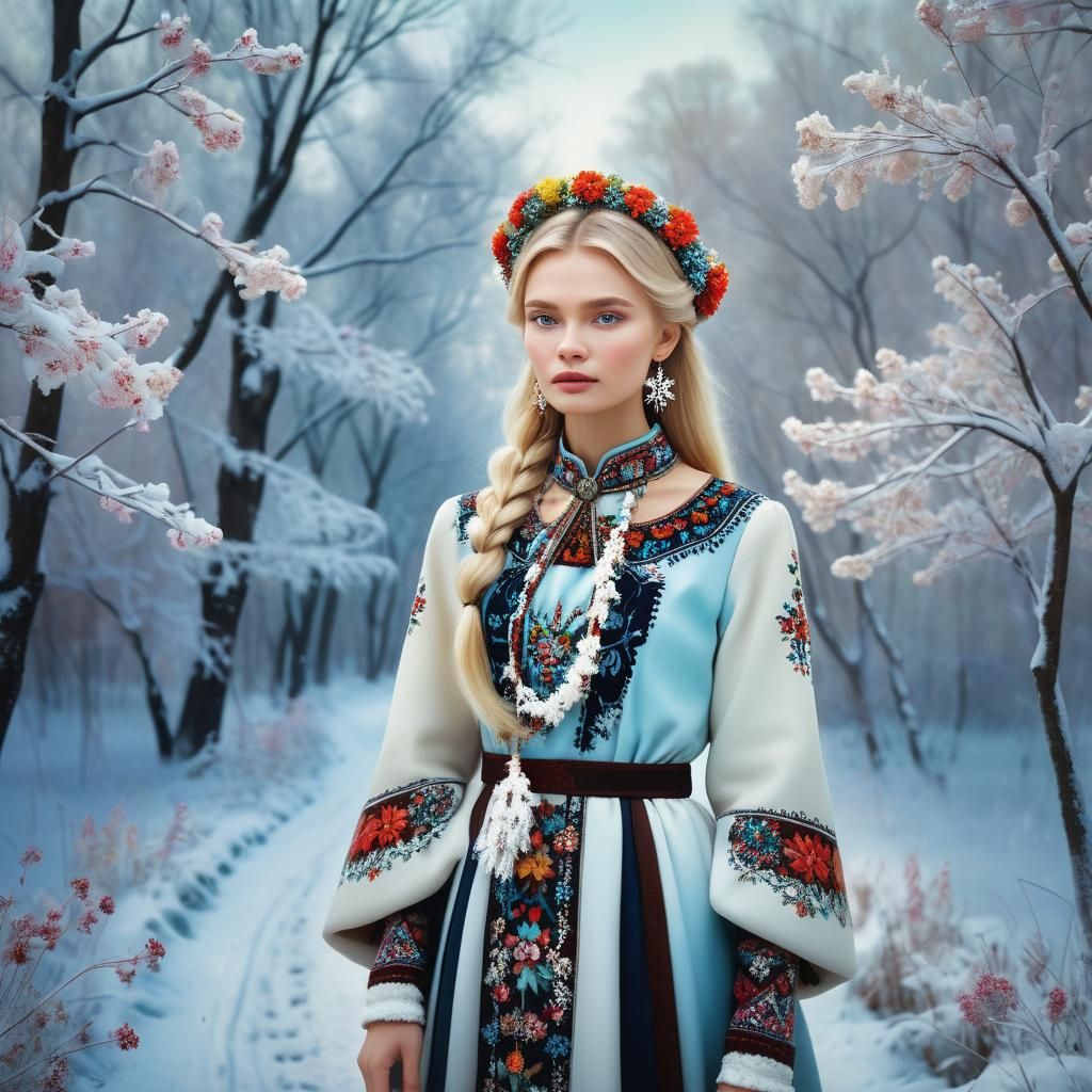 Russian Model in Snowy Wonderland, Digital Painting