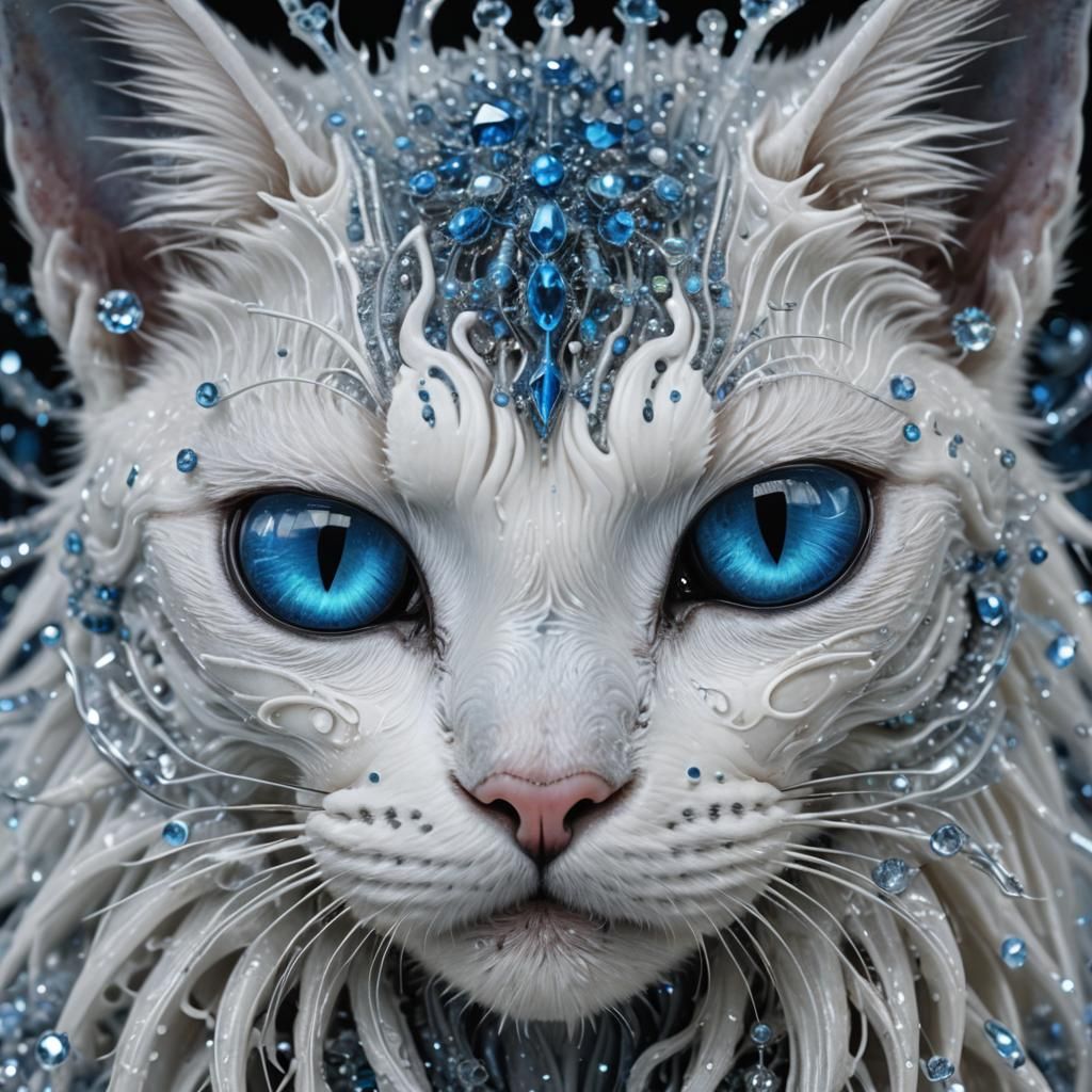 Snow-White Xenomorph Cat with Blue Eyes: Digital Painting
