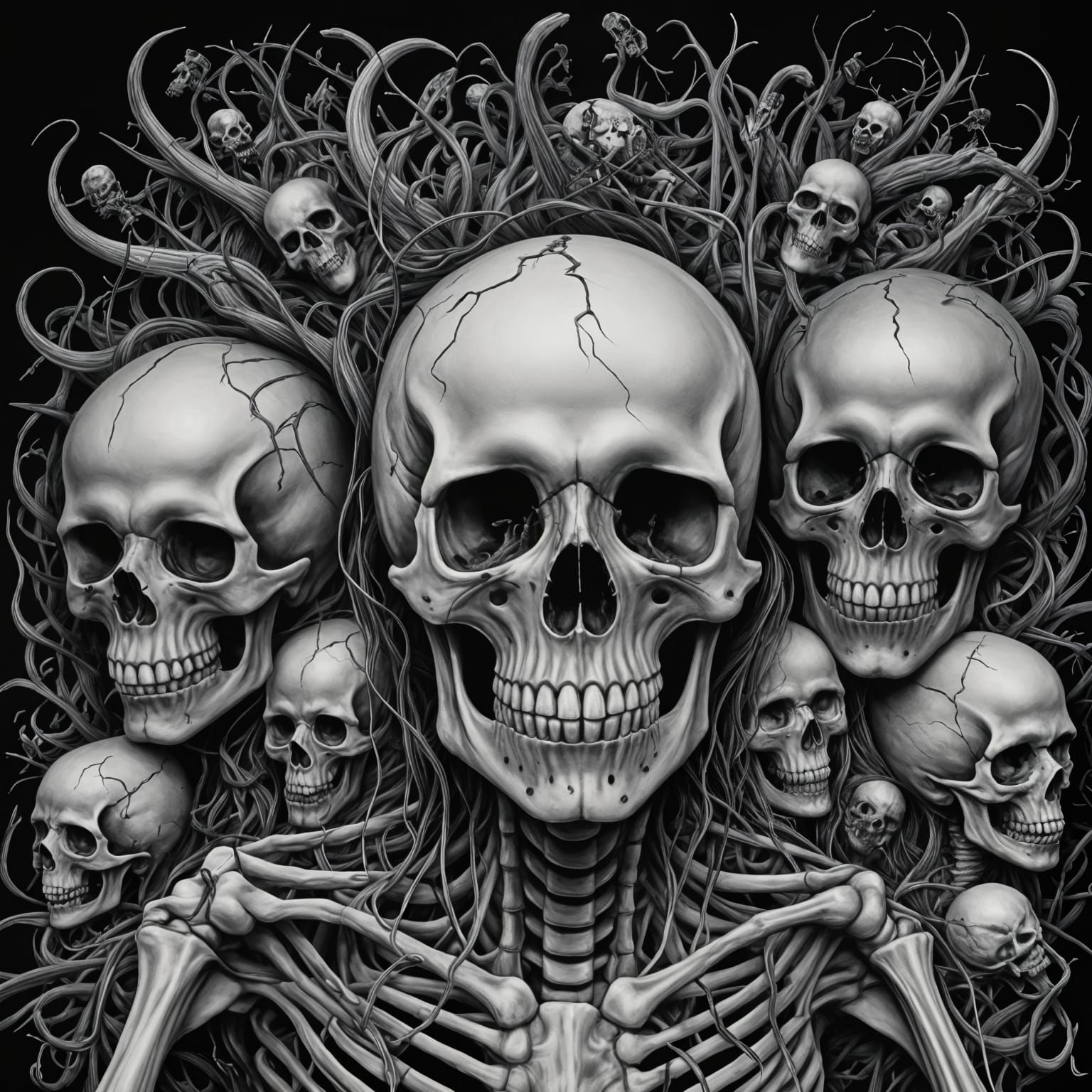 Surreal Valley of Skeletons in Dark Fantasy Style