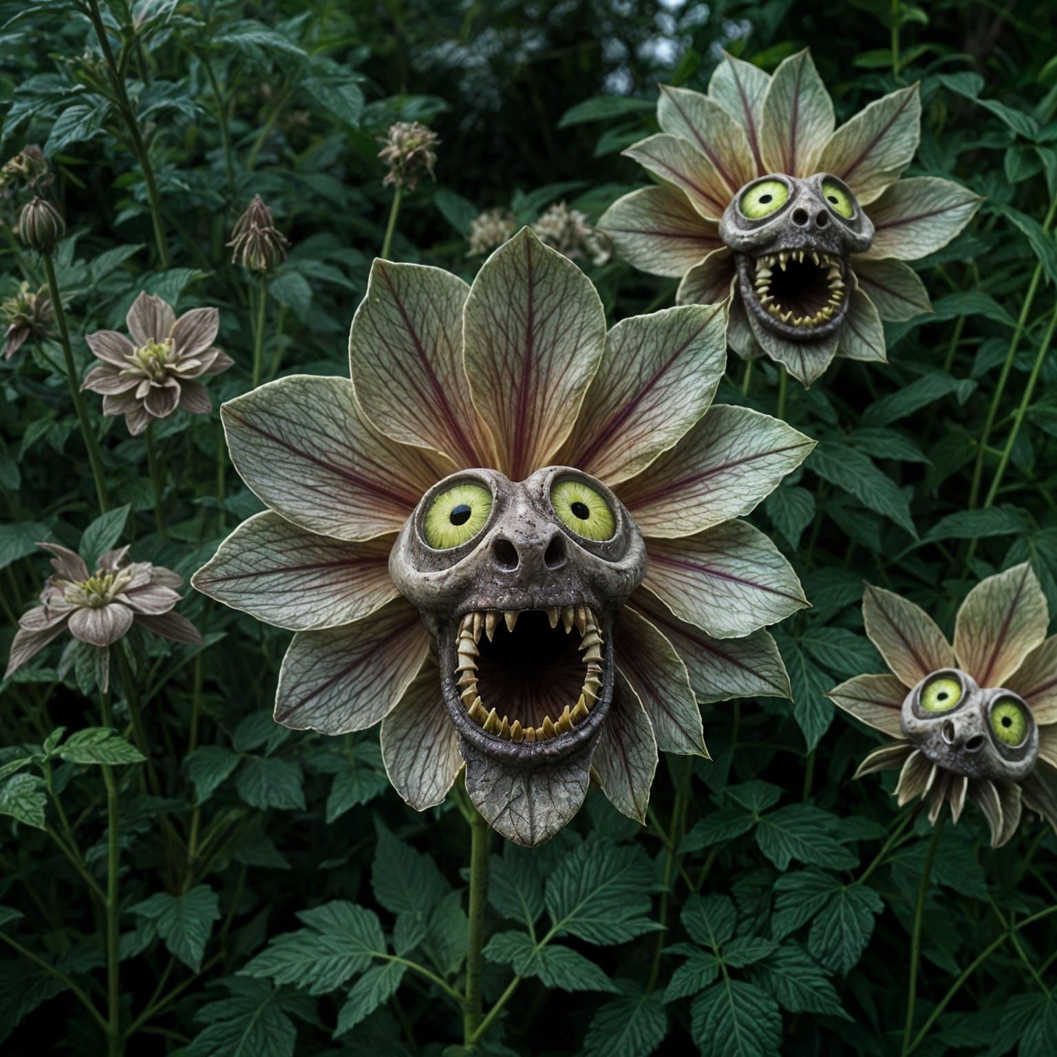 Creepy Garden with Flowers Having Teeth and Eyes
