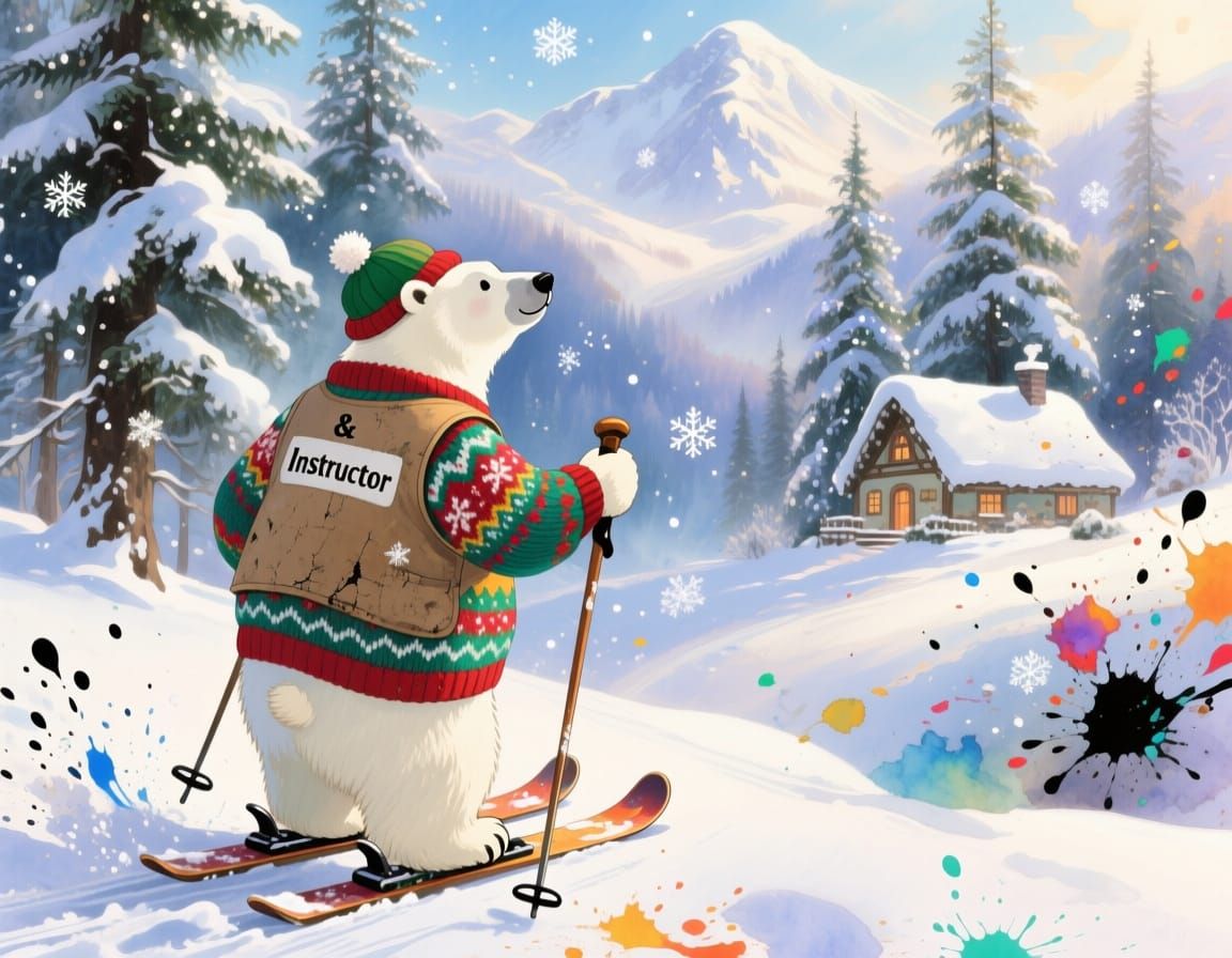 Cute Polar Bear Instructor in Snowy Wonderland