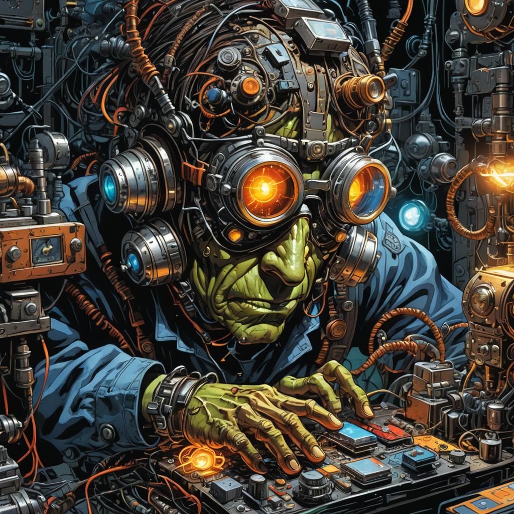 Goblin Technician Working on Device in Comic Book Art