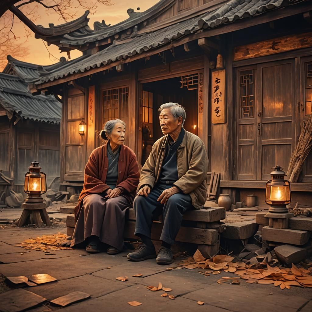 Fantasy Art Nouveau: Elderly Couple in Poverty