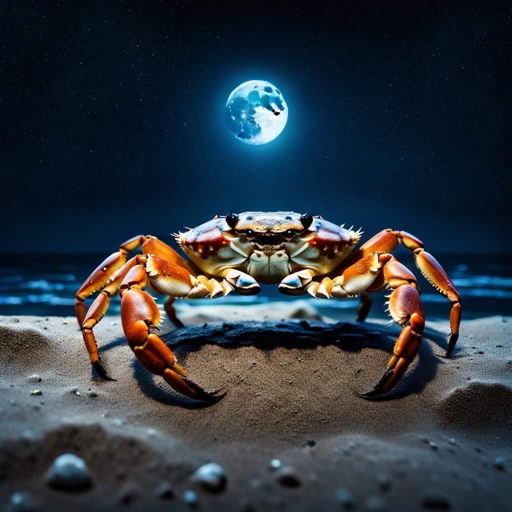 Crab Reaching for the Moon in Starry Night