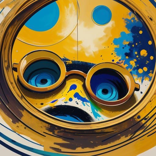 Abstract Expressionist Portrait of a Round Man in Golden Lig...