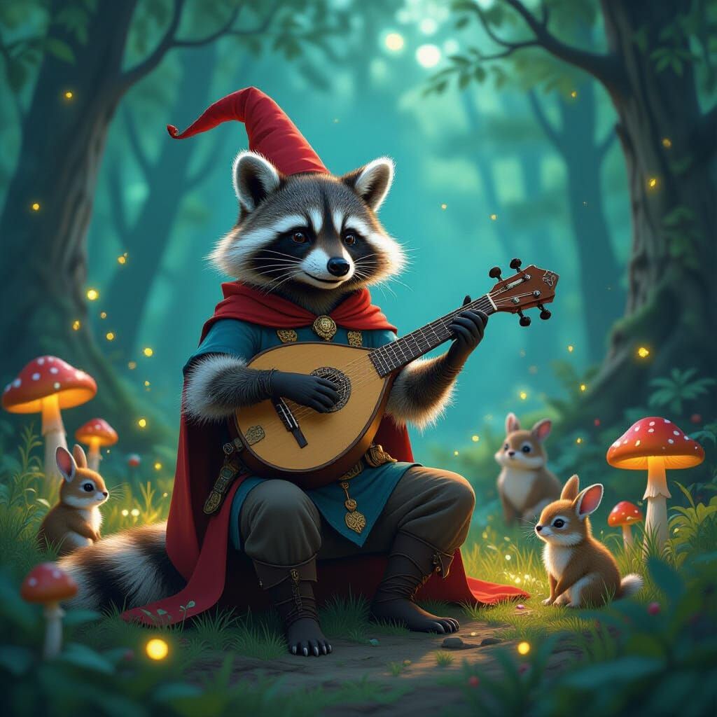 Raccoon Bard's Forest Concert in Renaissance Style