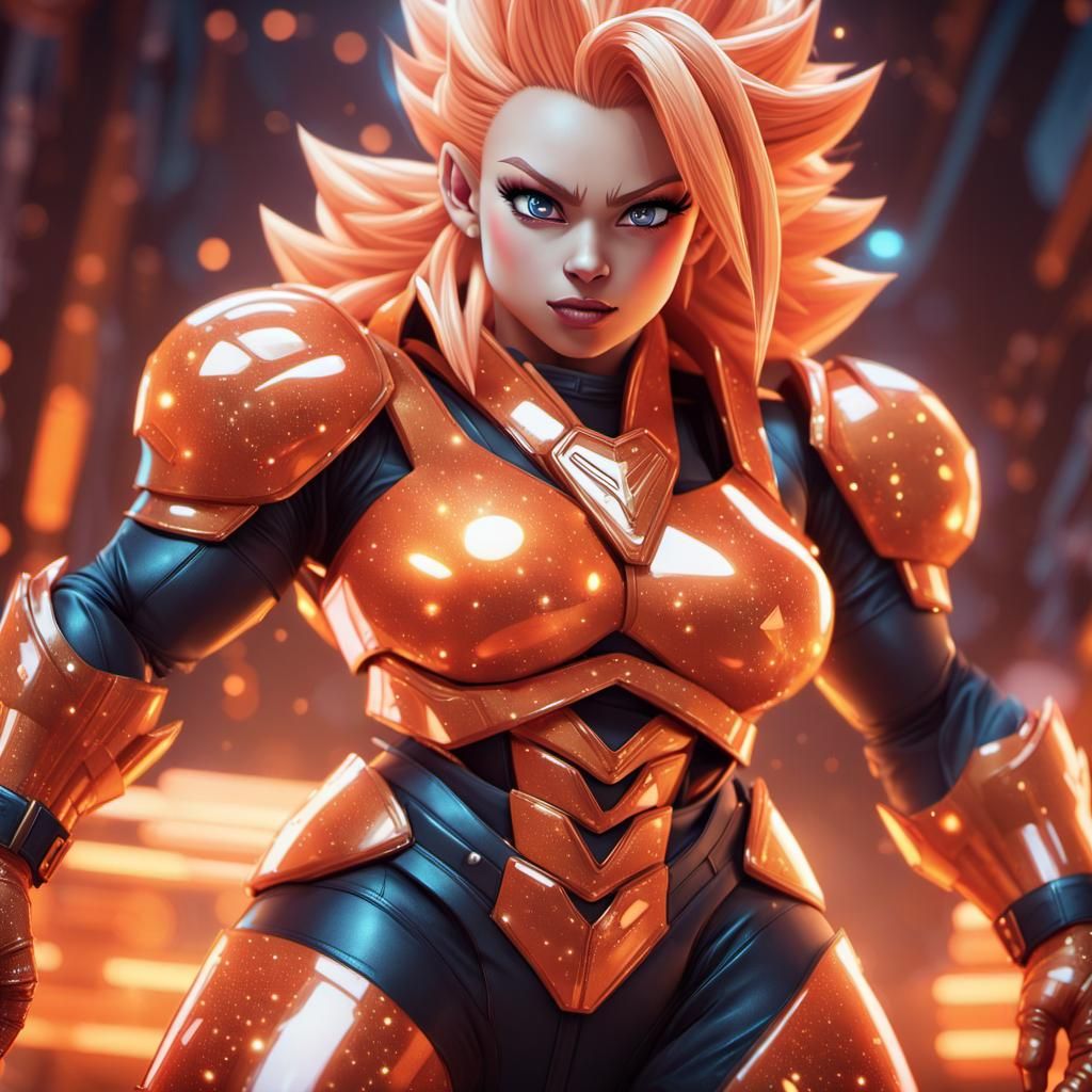Orange Super Saiyan Woman in High-Tech Arena