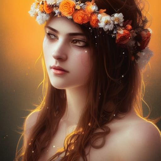 Bride with Orange Blossom Crown: Hyperdetailed Portrait