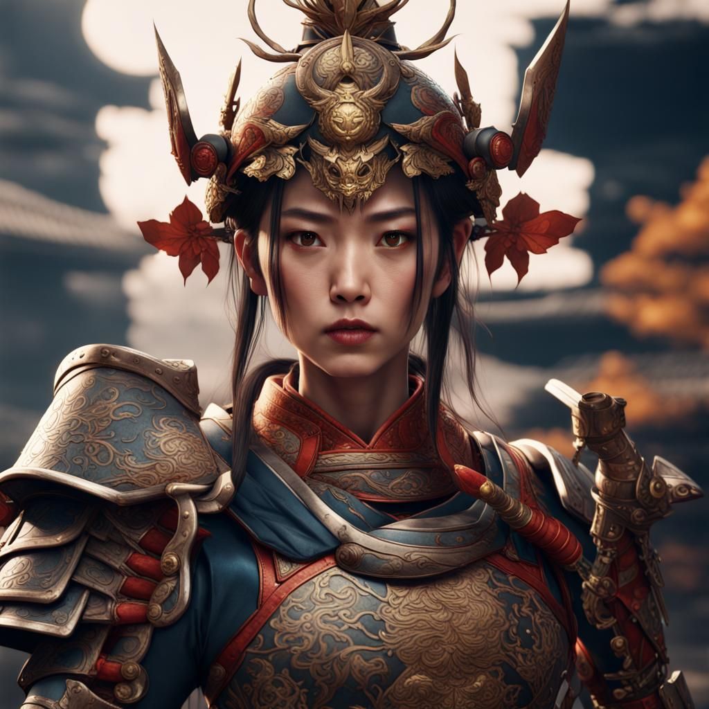 Japanese Armored Warrior Princess: Detailed Matte Painting