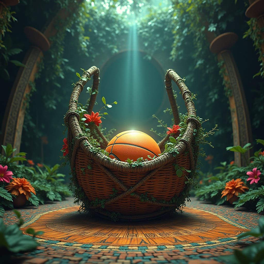 Ancient Wicker Basket Sits on a Grand, Overgrown Basketball ...