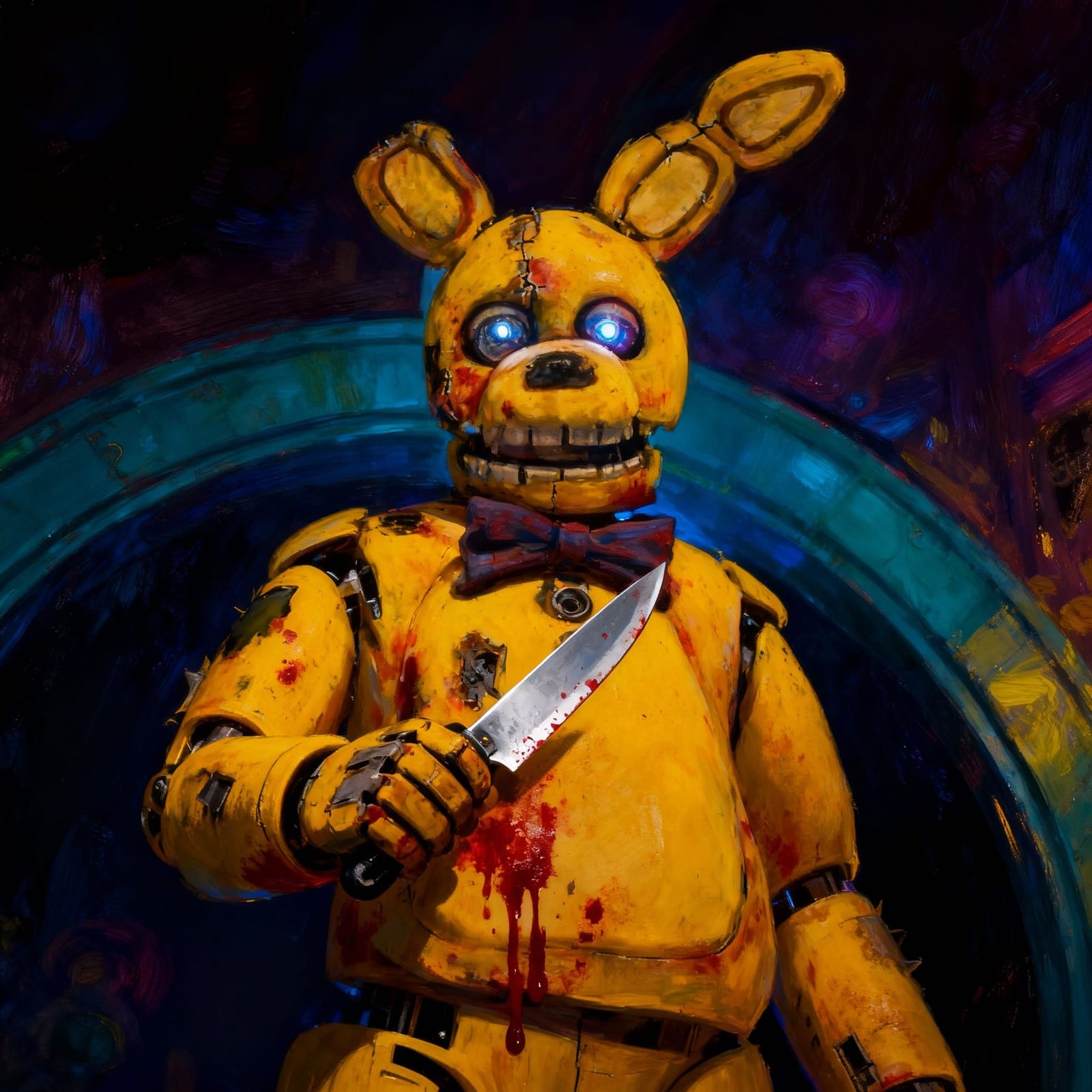 Man with Bloody Suit and Knife