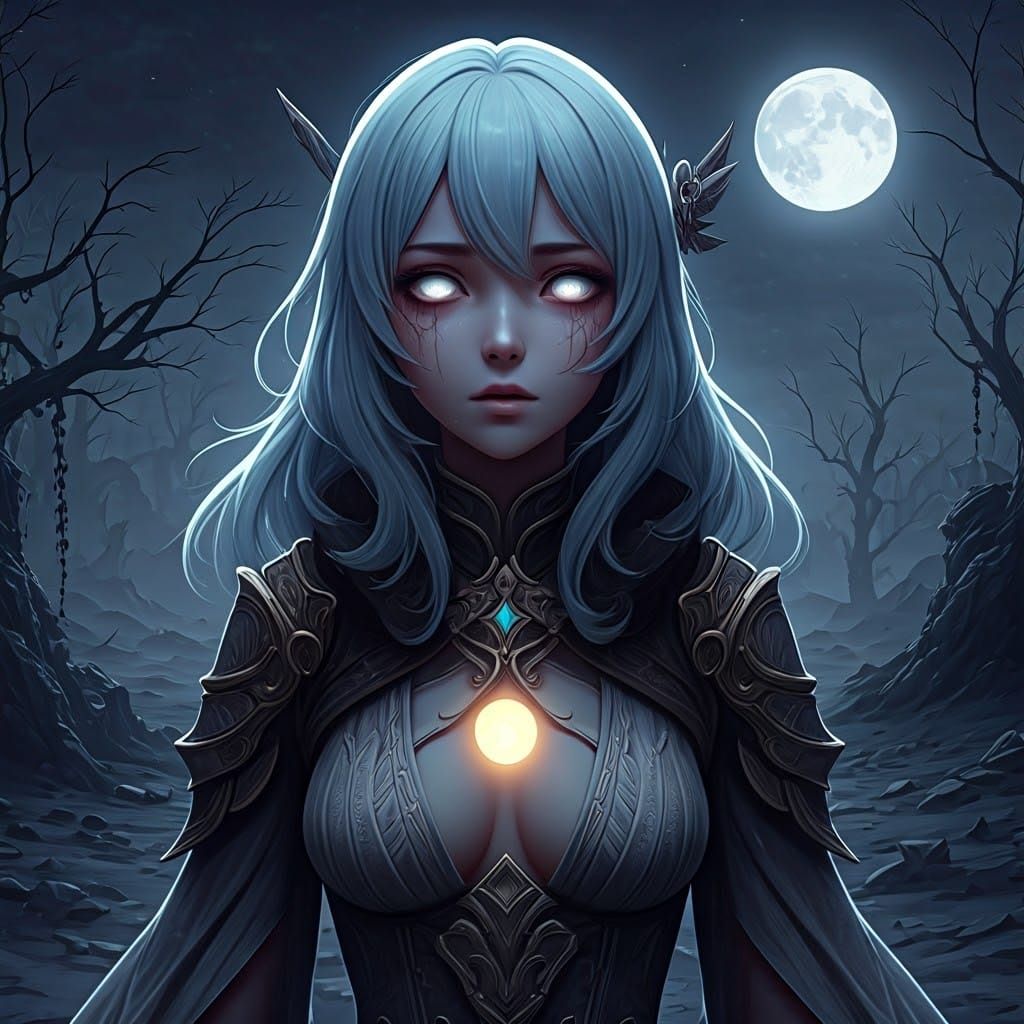 Ethereal Woman in Desolate Landscape: 3D Anime Art