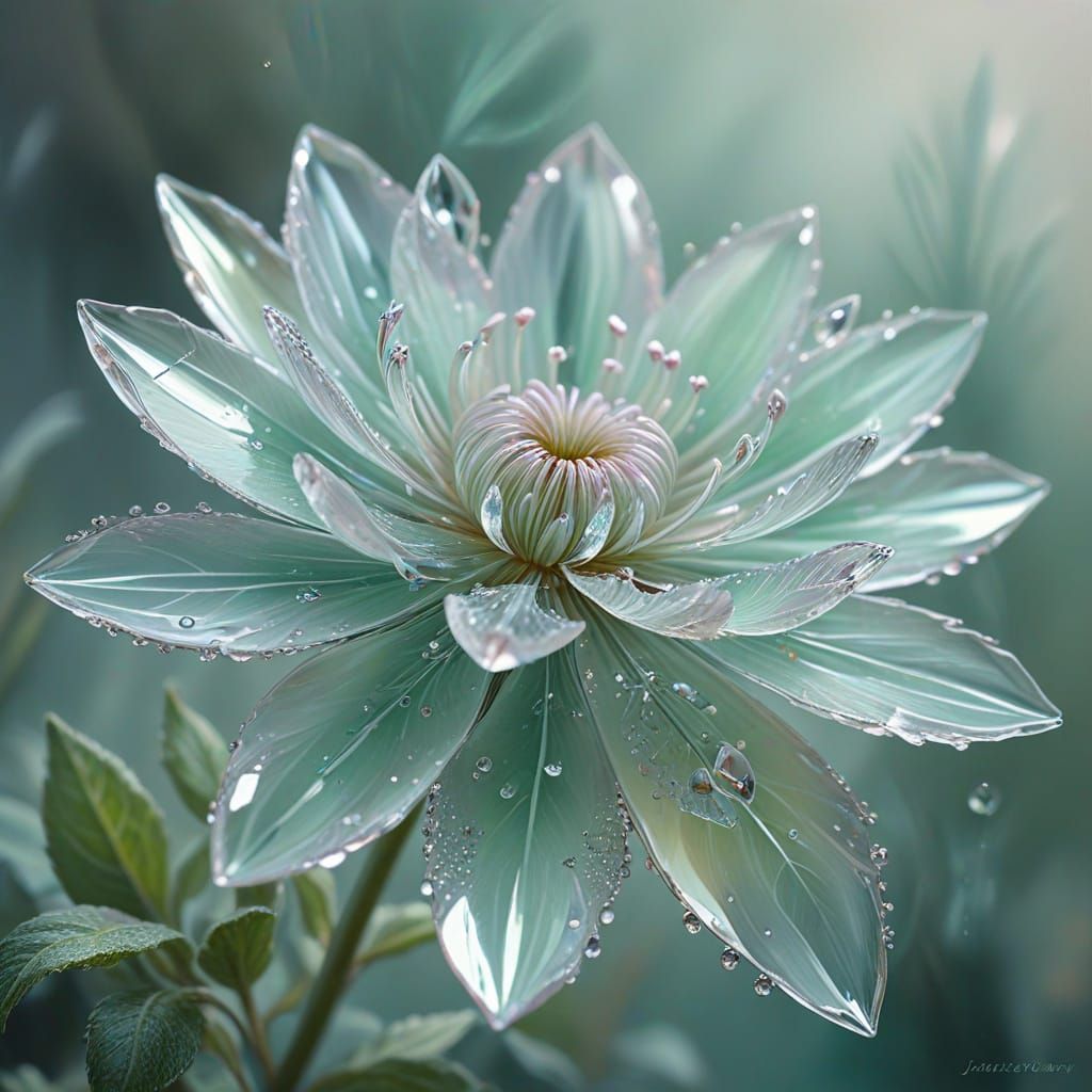 Crystal Flower Close-up in Oil Painting Style