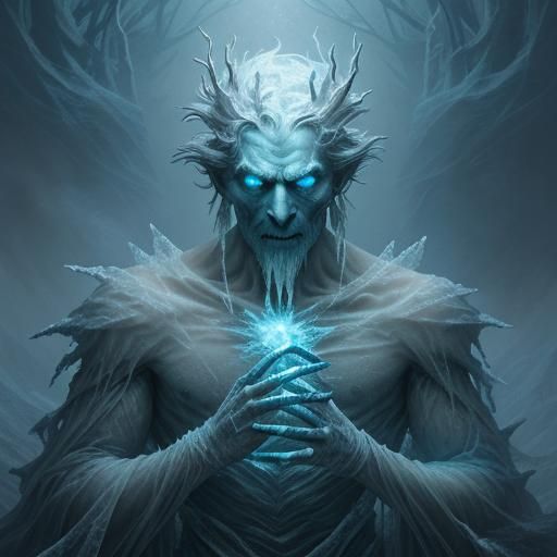 Icy Blue Frozen Humanoid in Dark Fantasy Illustration