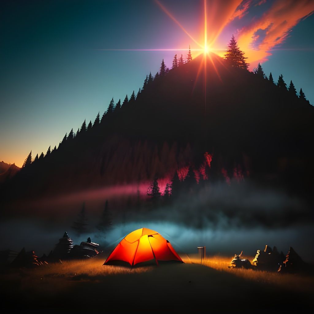Hillside Tent Camp at Sunset in Vibrant Realism