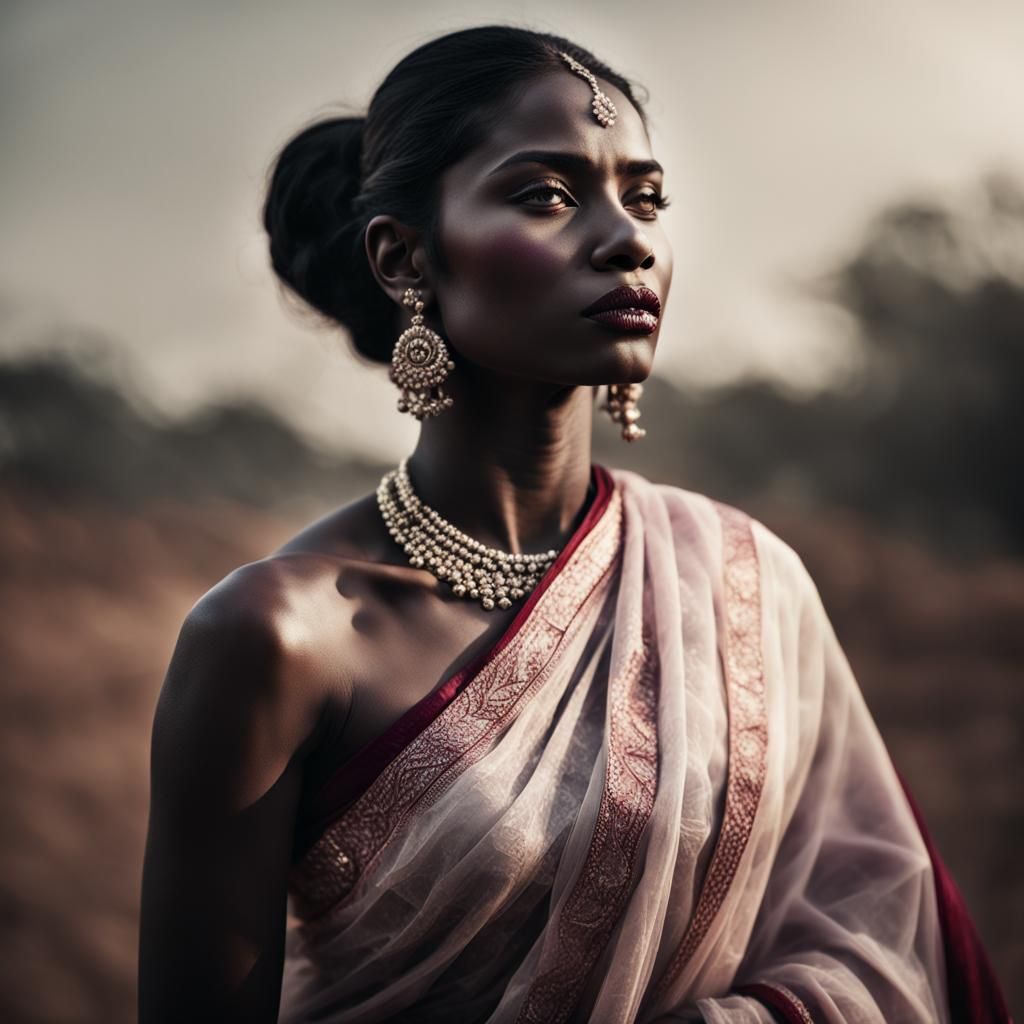 Beautiful Woman in Saree: 3D Render Portrait