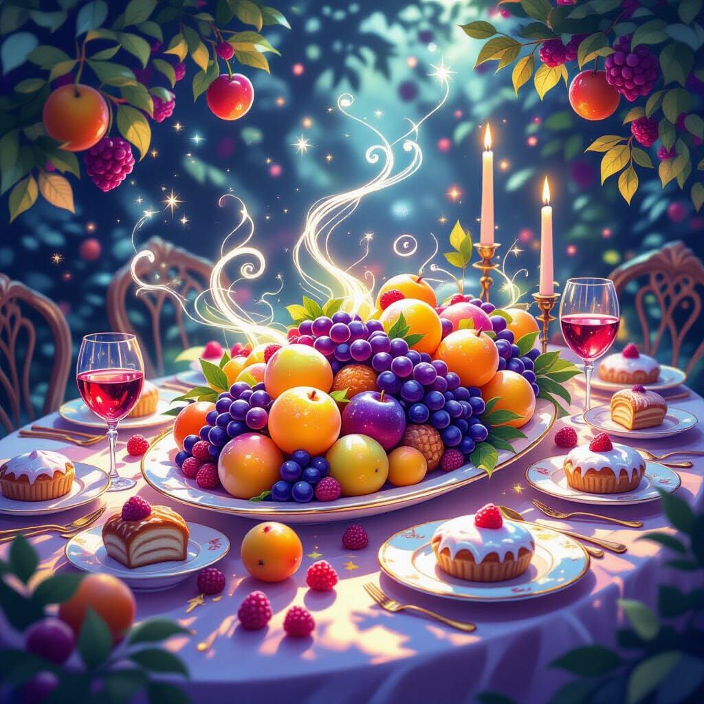 Enchanted Banquet Feast With Glowing Ethereal Foods