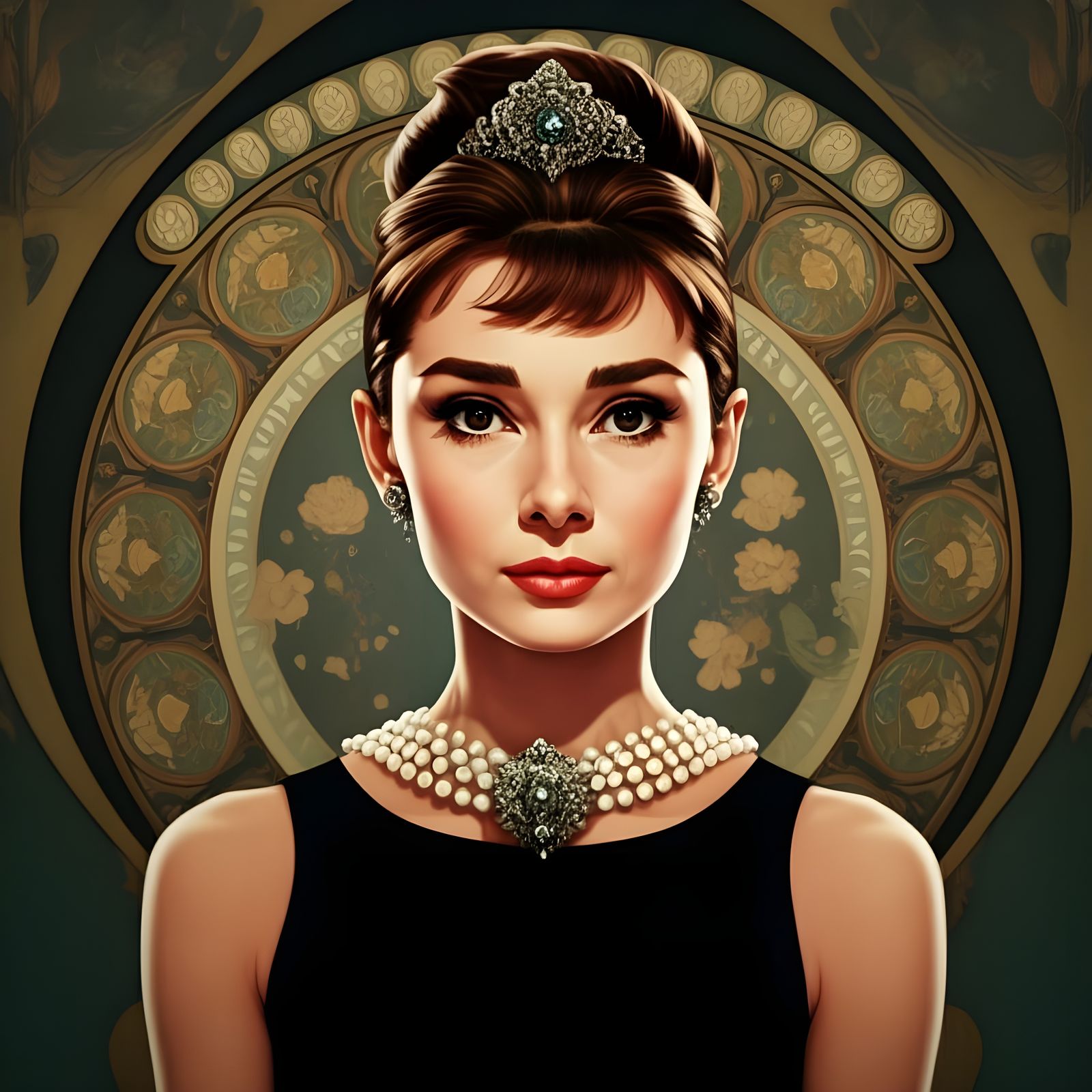 Audrey Hepburn Portrait in Triadic Colors by Concept Artist