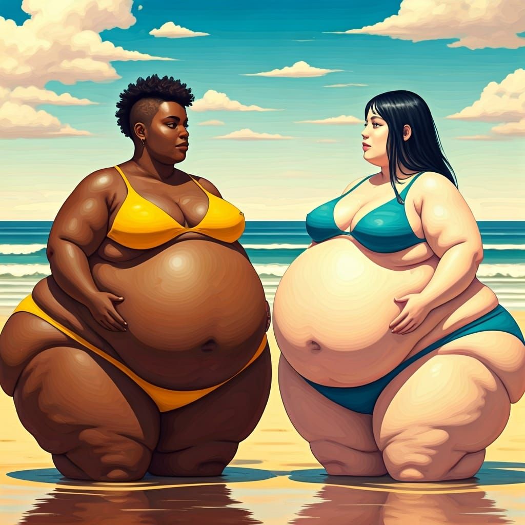 Two Obese Women Enjoying the Beach: Abstract Art
