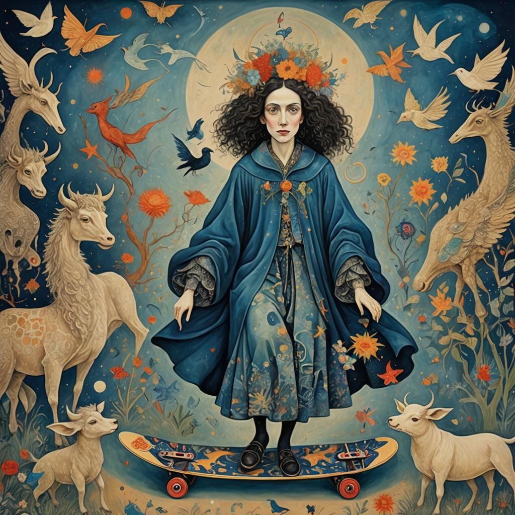 Surreal Fairy Forest Skateboard, Hyper Detailed Art