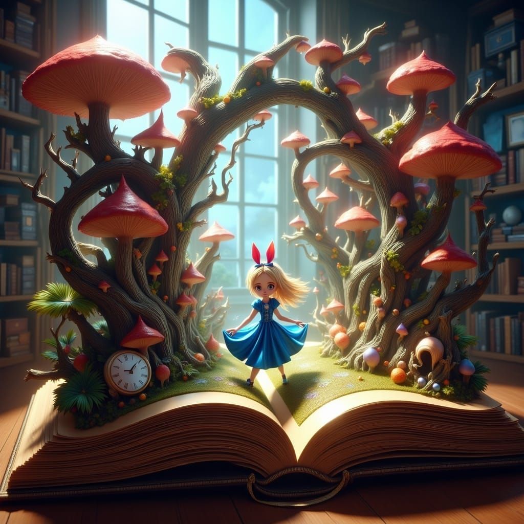 Alice Chasing Rabbit From Book, Fantasy Art