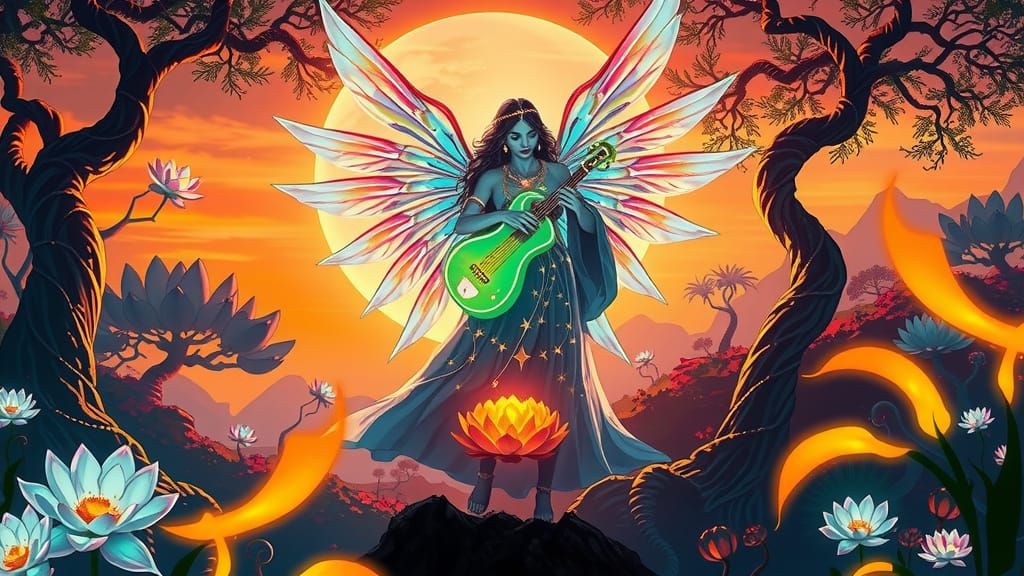 Celestial Being Plays Lyre in Lotus Temple