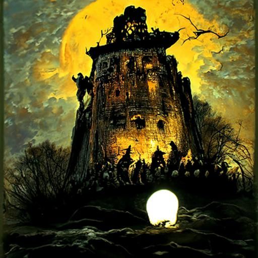 Ominous Jack-o'-Lantern Tower in Gothic Horror Style