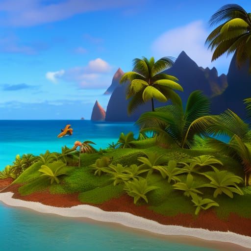 Dancing Ducks on Tahiti Beach as Matte Painting