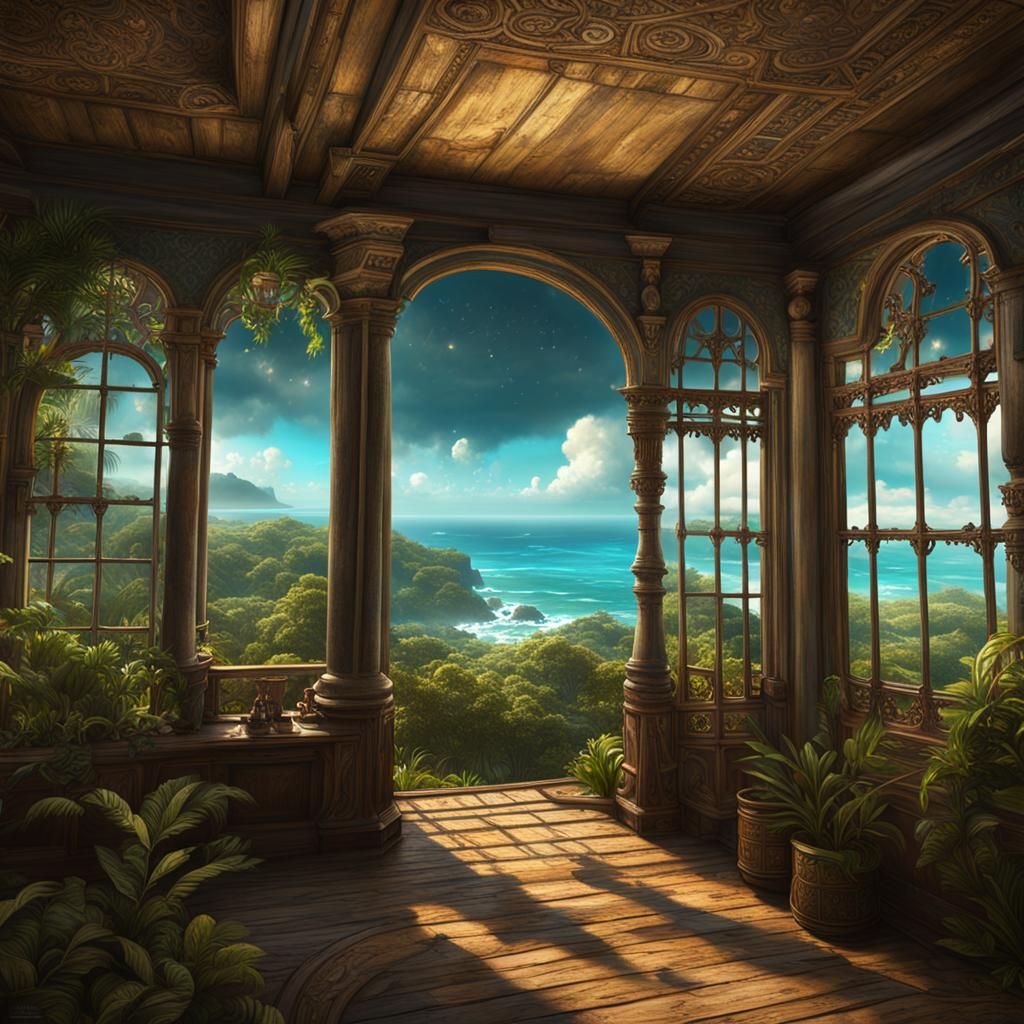 Jamaican Estate Overlooking the Sea: 19th-Century Painting