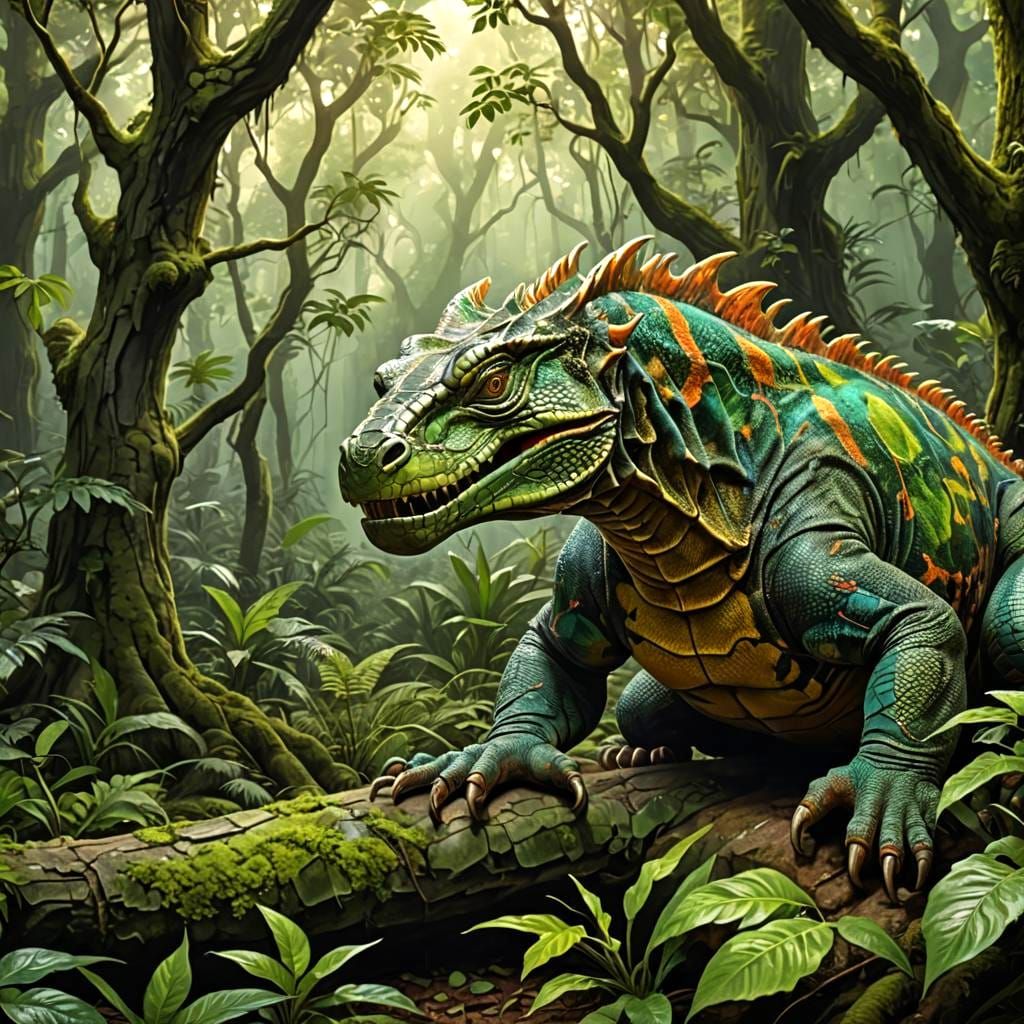 prehistoric dinosaur in the forest