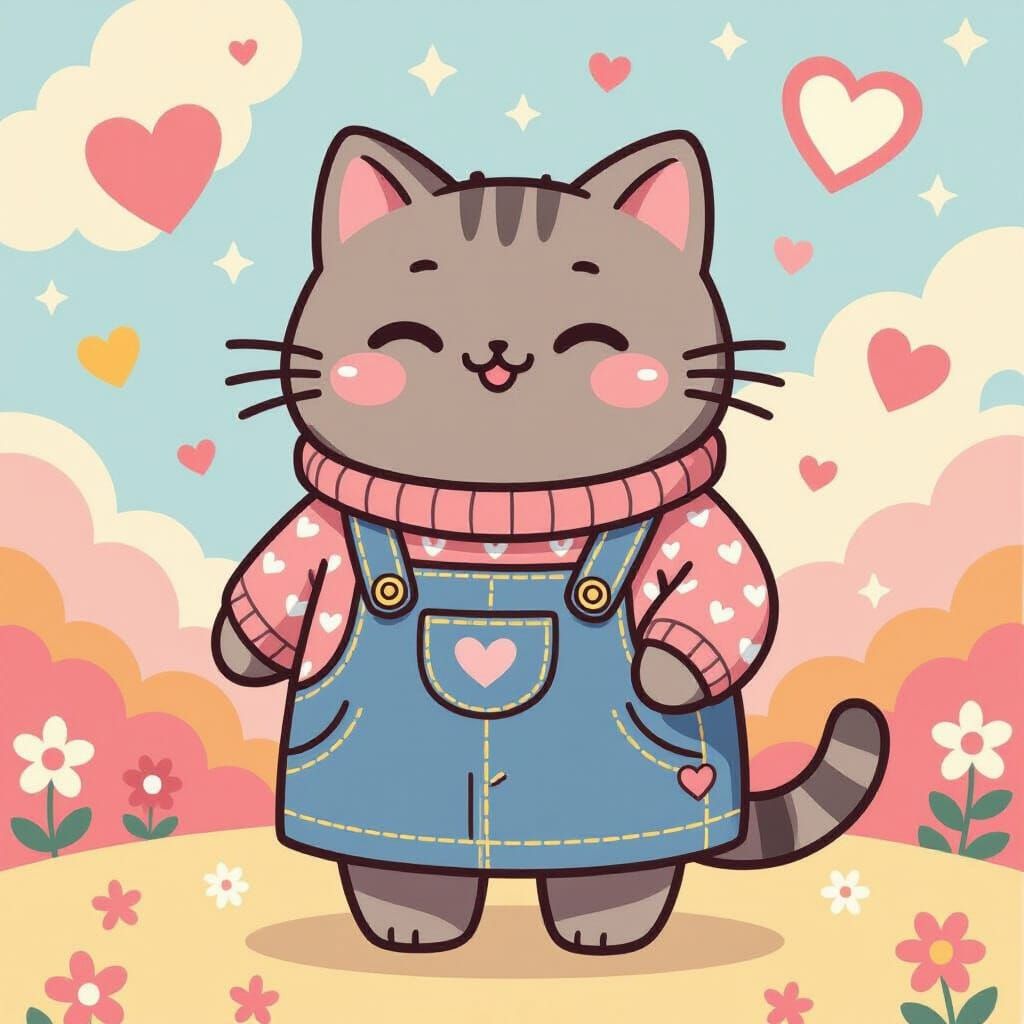 Kawaii Pusheen Cat in Pop Surrealist Style