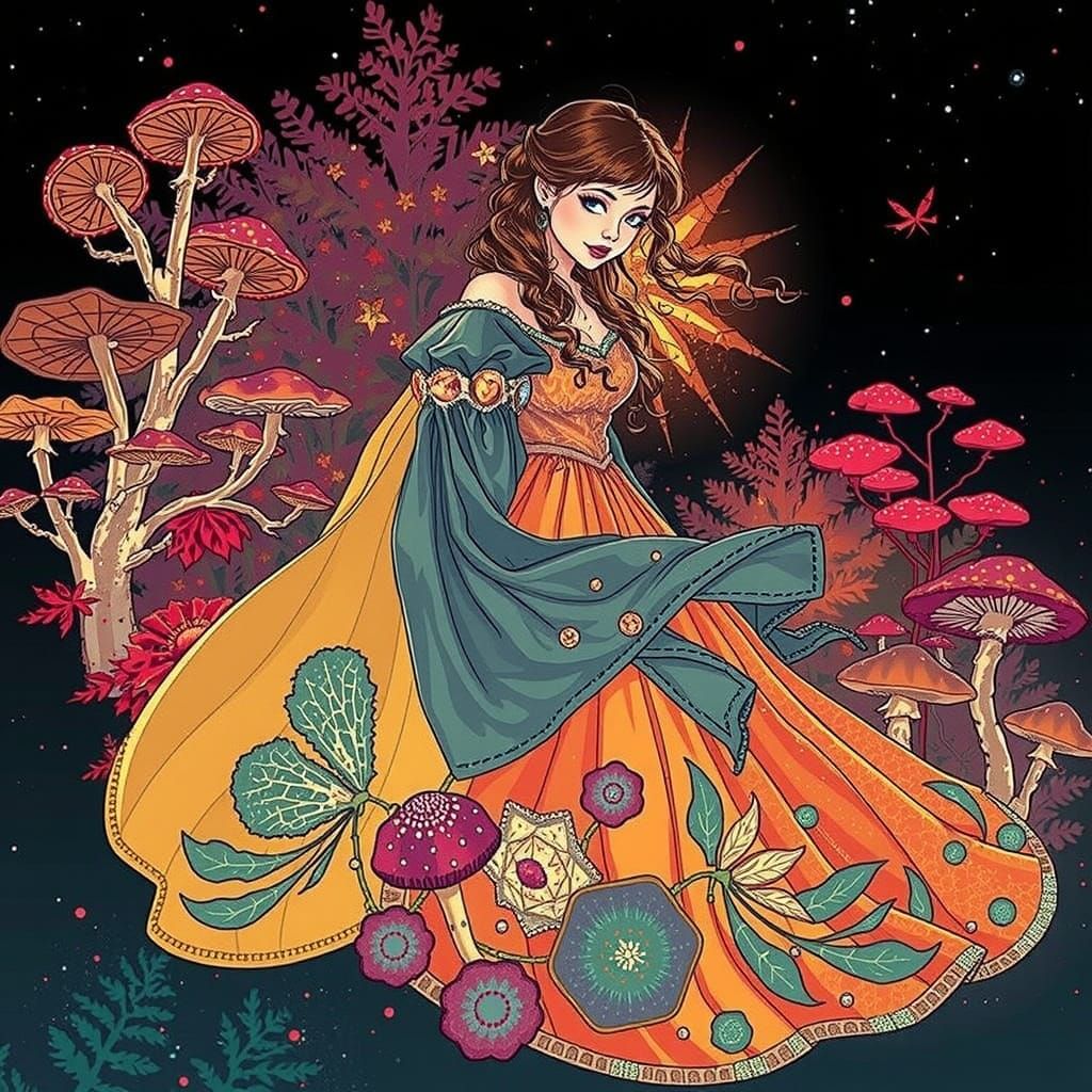 Ethereal Woman in Bioluminescent Forest