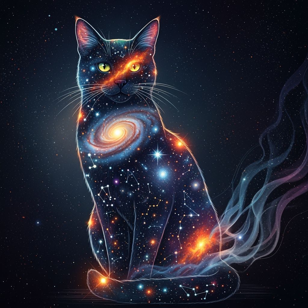 Astral Black Cat Made of Galaxies and Stars