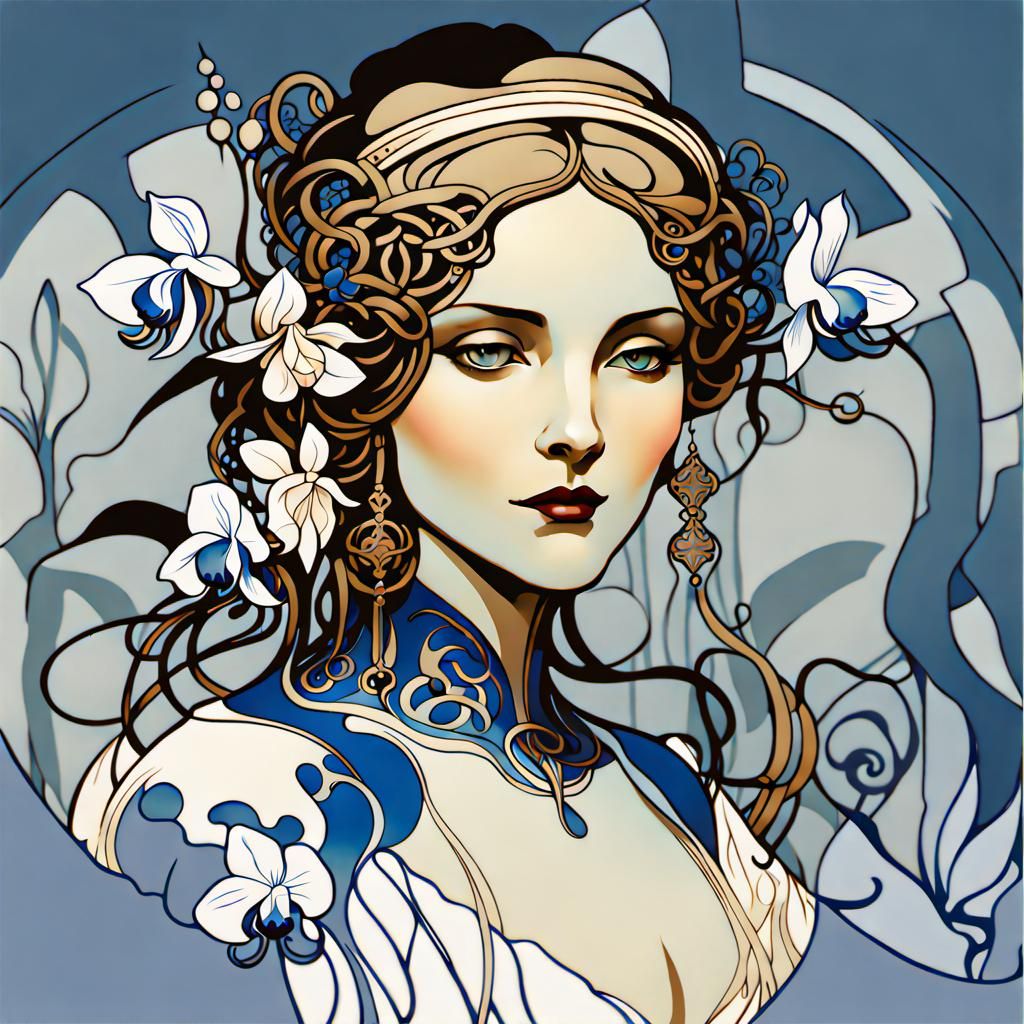 Cobalt Blue Orchid: Lady of the Lake in Art Nouveau Style