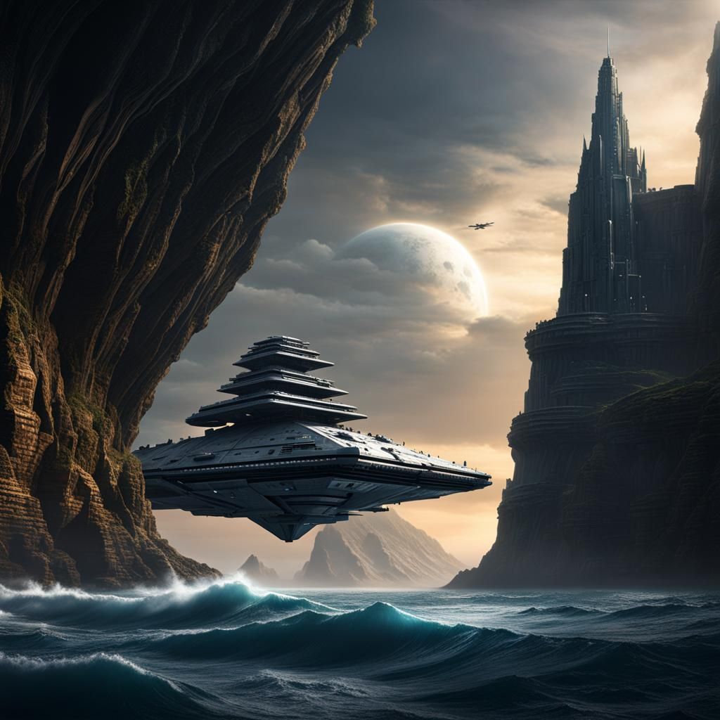 Star Destroyer Over Dark Fortress: Matte Painting