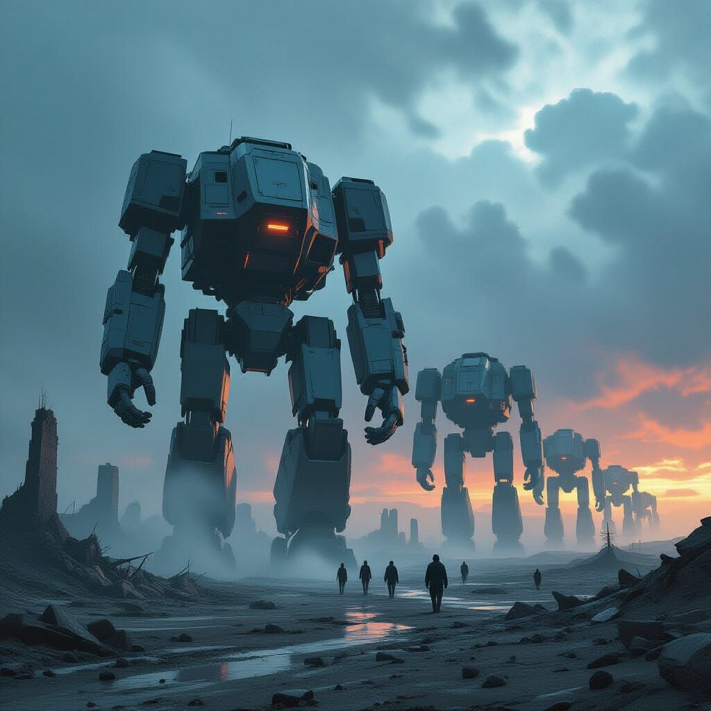Robots Conquer Desolate Earth in Gritty Matte Painting