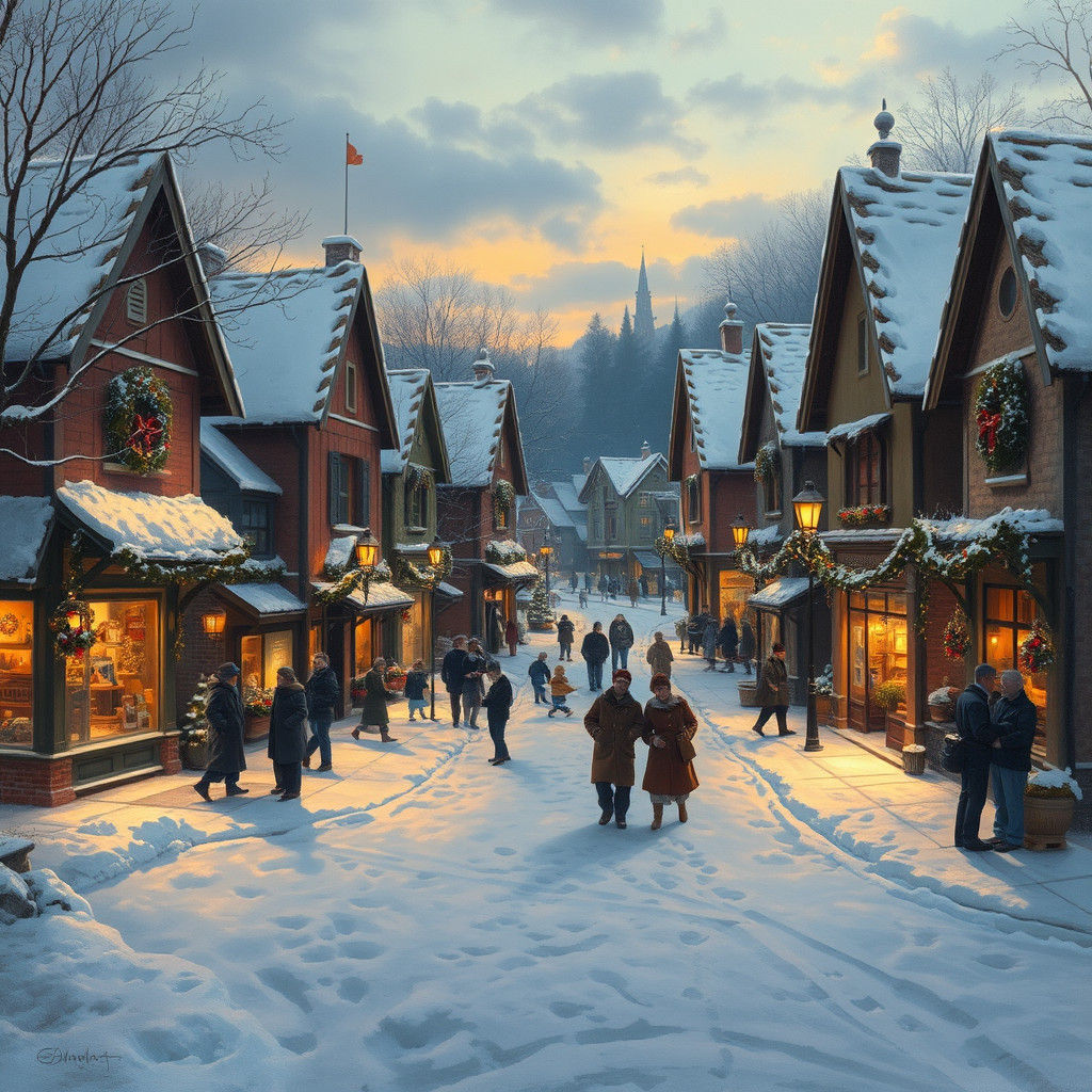 Festive Village Square in Nostalgic Realism Style
